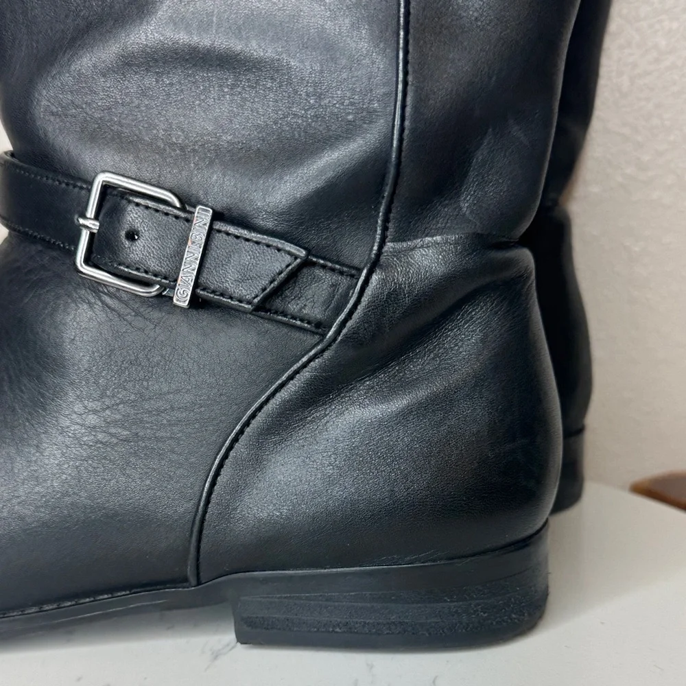 Gianni Bini Black Leather‎ Riding Just Below Knee Boots size 9.5 WIDE CALF
